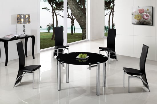 Oasis Extending Dining Table In Black Glass With Chrome