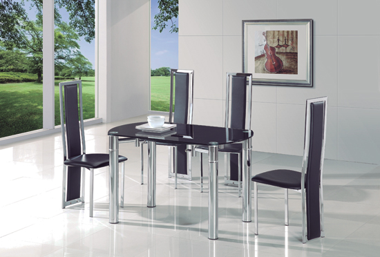 Oasis Round Extending Black Glass Dining Table And 6 G601 Oasis Round Extending Black Glass Dining Table And 6 G601 Chairs