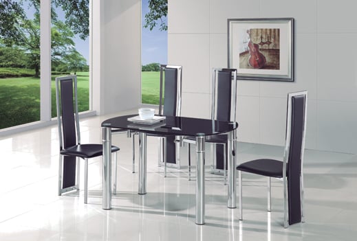 Oasis Extending Dining Table In Black Glass With Chrome