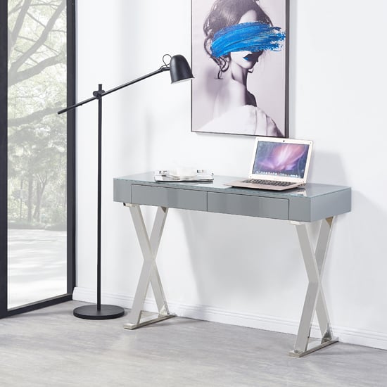 Mayline Glass Top High Gloss Console Table In Grey