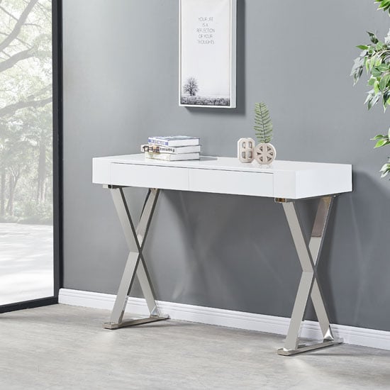 Product photograph of Mayline High Gloss Console Table In White from Furniture in Fashion