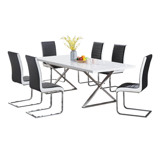 Mayline Extending White Dining Table 6 Symphony Grey Chairs_3