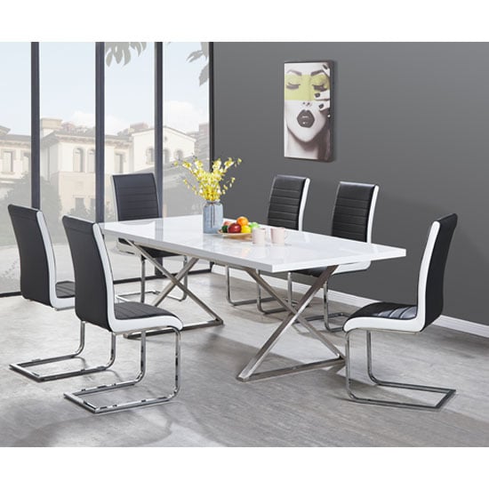 Product photograph of Mayline Extending White Dining Table 6 Symphony Grey Chairs from Furniture in Fashion