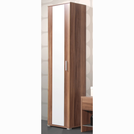 Primus Stylish Mirror Wardrobe In Walnut With 1 Door Furniture