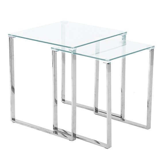 Megan Clear Glass Nest of 2 Tables With Chrome Legs