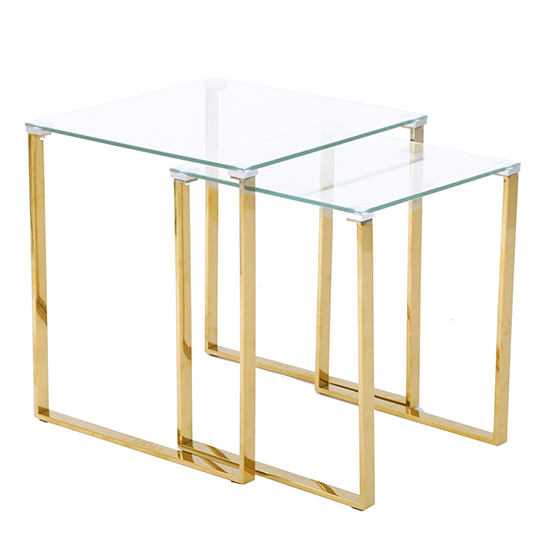 Photo of Megan clear glass nest of 2 tables with gold legs