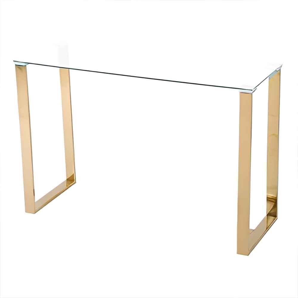 Megan Clear Glass Rectangular Console Table With Gold Legs