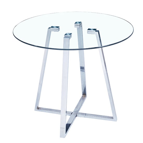 Photo of Melito round clear glass top dining table with chrome legs