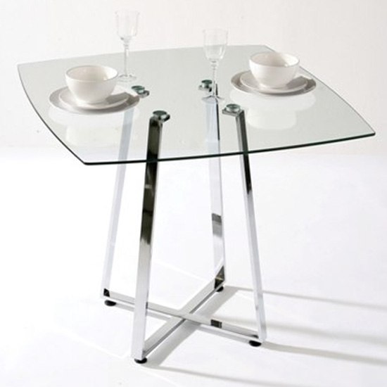 Melito Square Clear Glass Top Dining Table With Chrome Legs_2