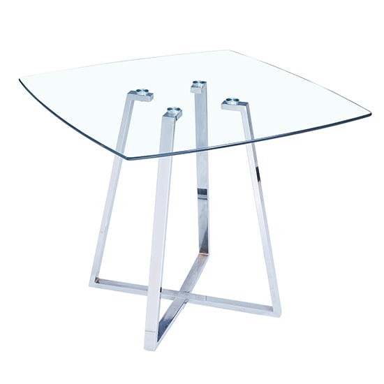 Photo of Melito square clear glass top dining table with chrome legs