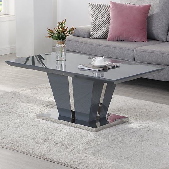 Memphis High Gloss Coffee Table In Grey With Glass Top