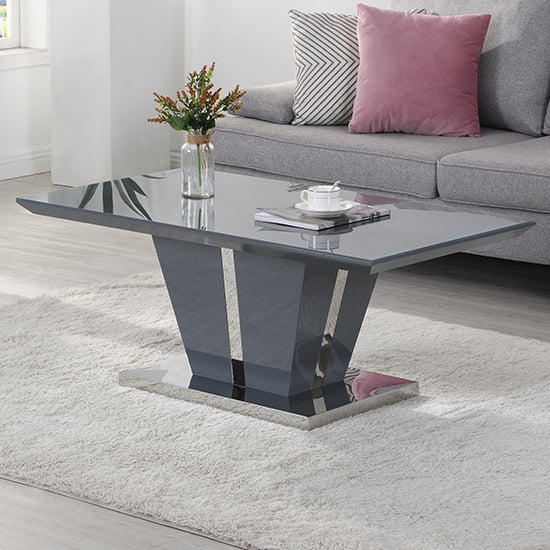 Read more about Memphis high gloss coffee table in grey with glass top