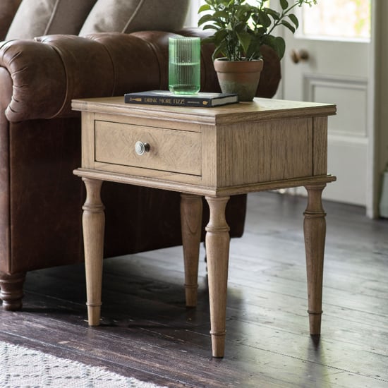 Read more about Mestiza wooden side table rectangular with 1 drawer in natural