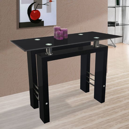 Kontrast Black Glass Console Table in High Gloss Leg