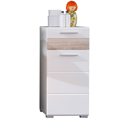Mezzo Storage Cabinet In White With Gloss Front And Light Oak at Furniture in Fashion