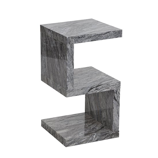 Miami High Gloss S Shape Side Table In Melange Marble Effect_2