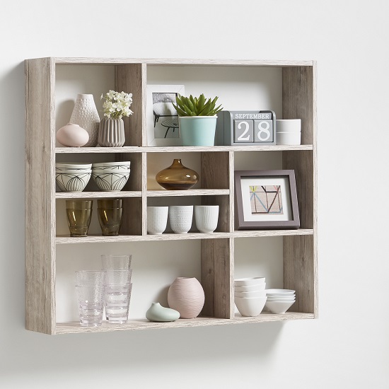 Andreas Wall Mounted Shelving Unit In Sand Oak And 9