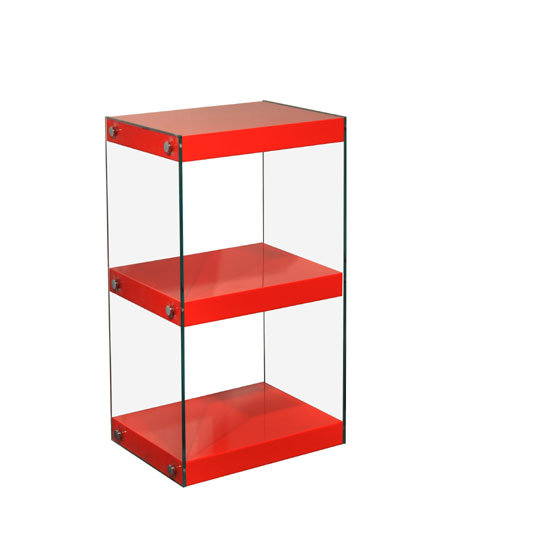 Product photograph of Torino Small Display Stand In Glass With Red High Gloss Shelves from Furniture in Fashion