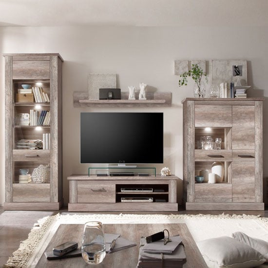 Montreal Living Room Furniture Set In Canyon Oak With LED ...