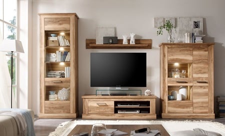 Montreal Living Room Furniture Set 1 In Walnut Satin With LED