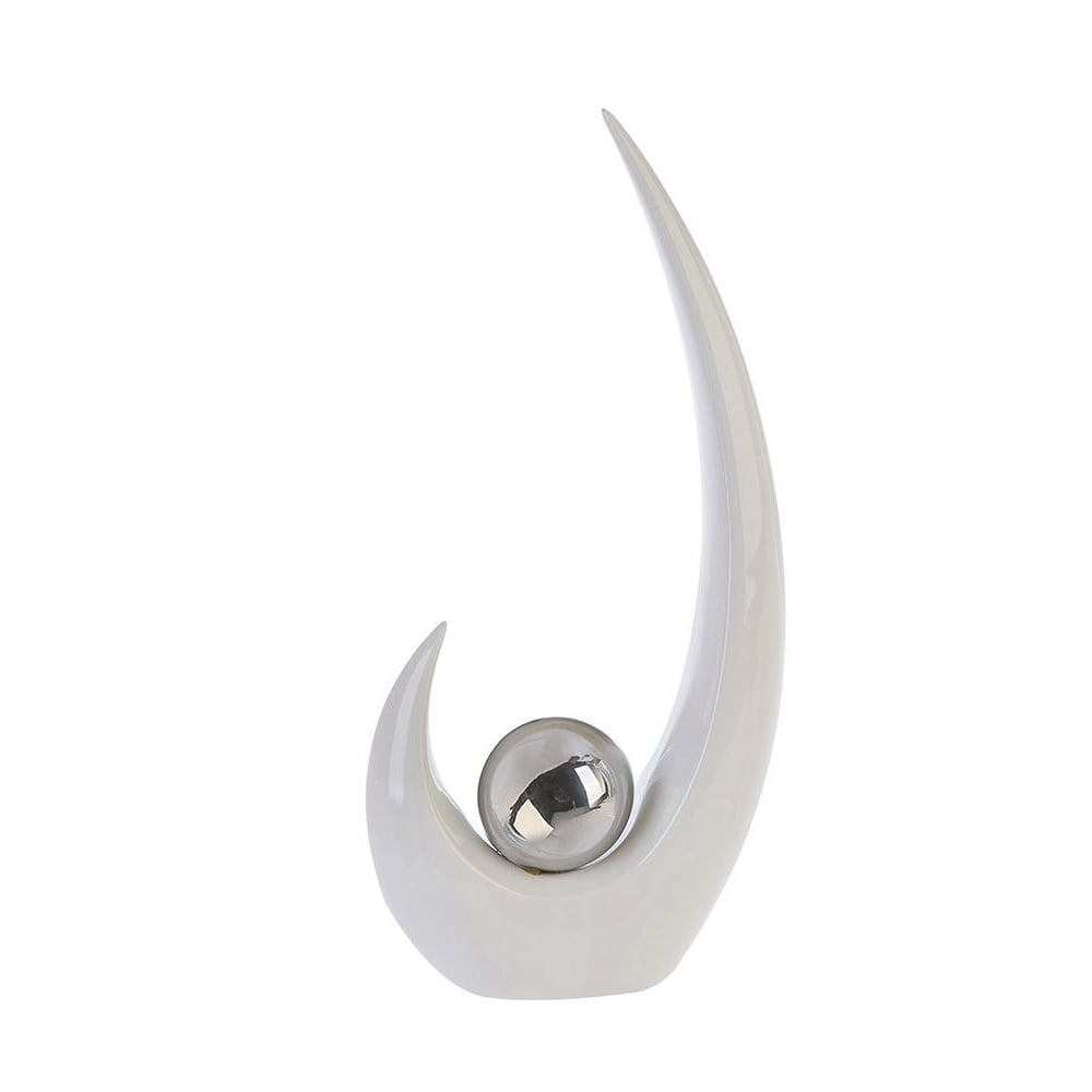 Move Small Sculpture In White Ceramic With Silver Ball