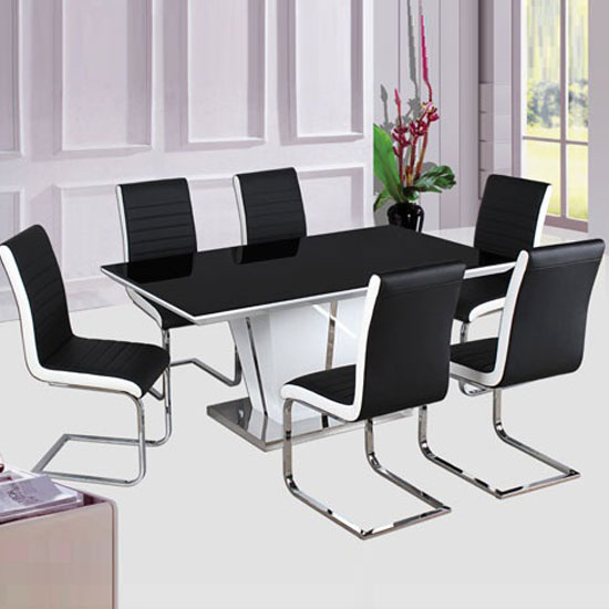 Memphis High Gloss Dining Table With Glass Top And 6 Chairs