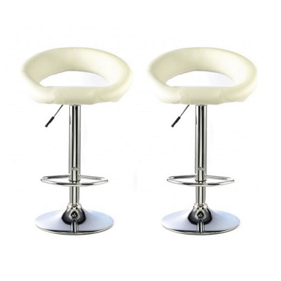 Makamae Bar Stool In White Faux Leather In A Pair