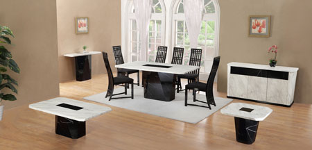 Nouvaro Marble Dining Table With 6 Chairs In Black And White