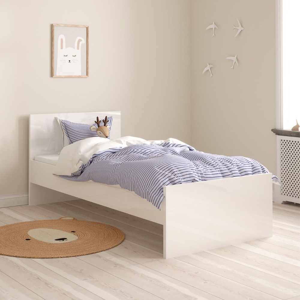 Nakou High Gloss Single Bed In White