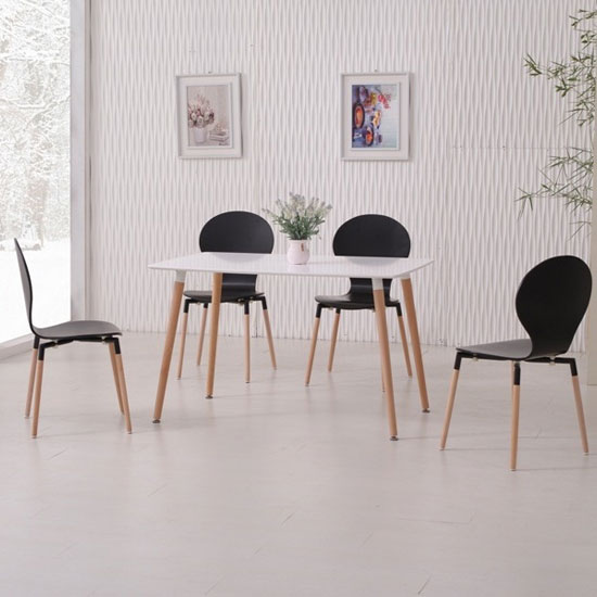 Product photograph of Napoli Dining Table In White Top And 4 Black Dining Chairs from Furniture in Fashion