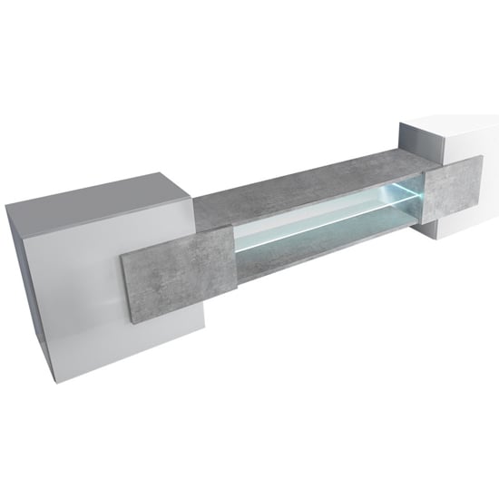 Nevaeh Wooden TV Stand In White High Gloss And Cement Effect_3