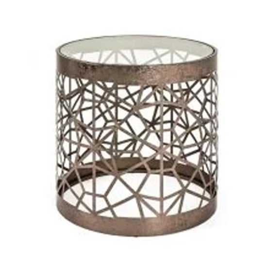 Photo of Nicole glass side table round in clear with antique bronze frame