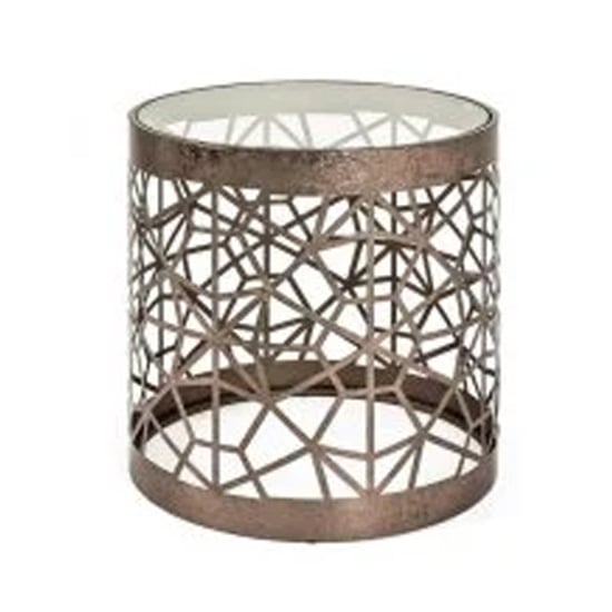 Read more about Nicole glass side table round in clear with antique bronze frame