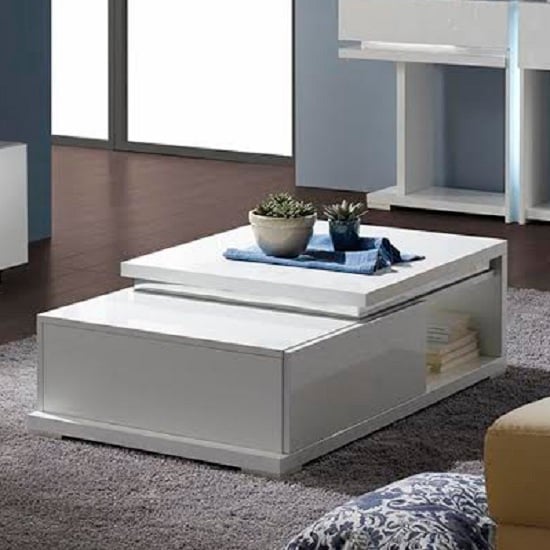 Nicoli Coffee Table In White High Gloss With 1 Drawer