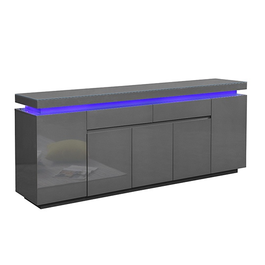 Odessa Grey High Gloss Sideboard With 5 Door 2 Drawer And LED