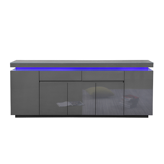 Odessa Grey High Gloss Sideboard With 5 Door 2 Drawer And LED