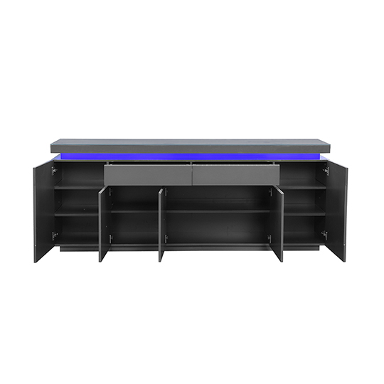 Odessa Grey High Gloss Sideboard With 5 Door 2 Drawer And LED