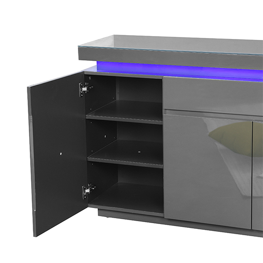 Odessa Grey High Gloss Sideboard With 5 Door 2 Drawer And LED