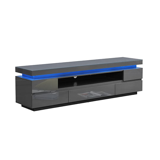 Odessa Grey High Gloss TV Stand With 5 Drawers And LED Lights_3