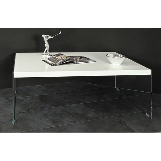 Olymp High Gloss Coffee Table In White With Glass Legs