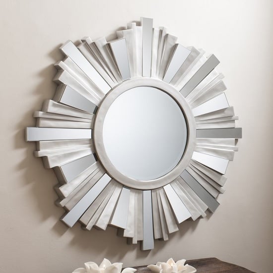 Photo of Barnveld wall mirror 3d starburst in silver with mirrored panels