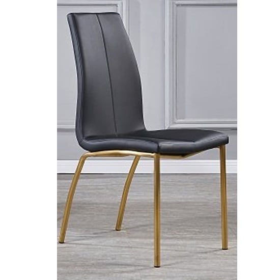 Opal Dining Chair In Black Faux Leather With Brushed Gold Base