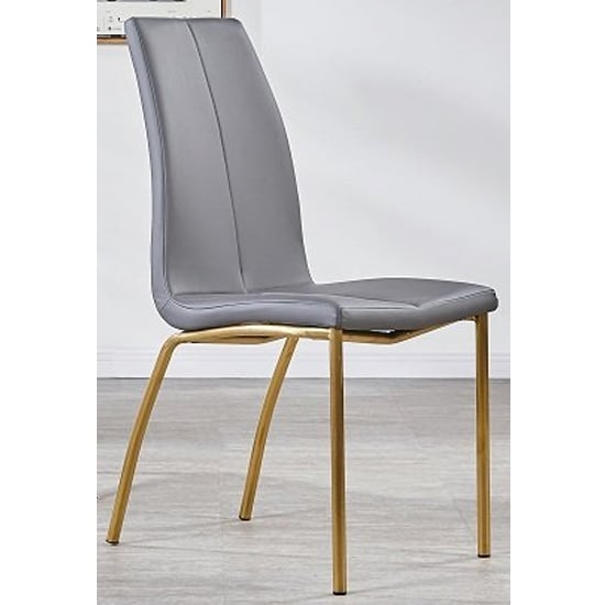 Opal Dining Chair In Grey Faux Leather With Brushed Gold Base