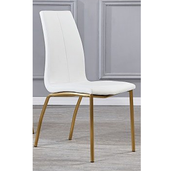 Opal Dining Chair In White Faux Leather With Brushed Gold Base