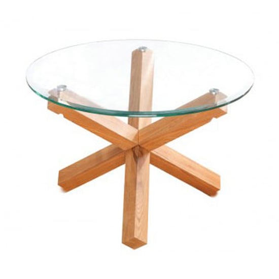 Onich Solid Oak Finish Clear Glass Top Coffee Table