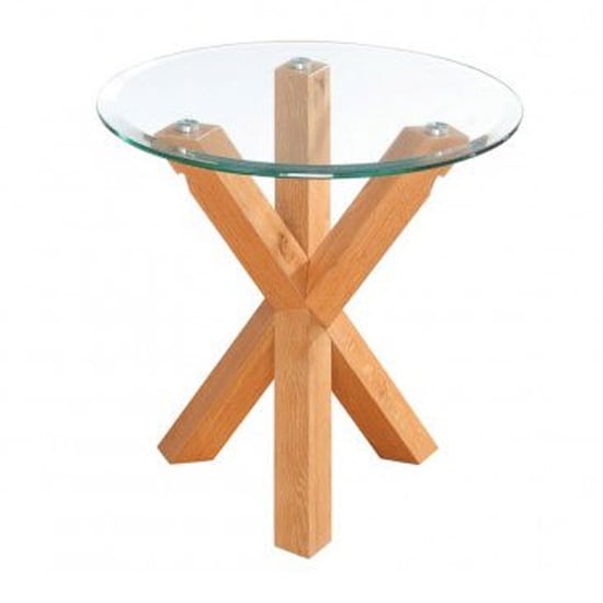 Onich Solid Oak Finish Clear Glass Top End Table