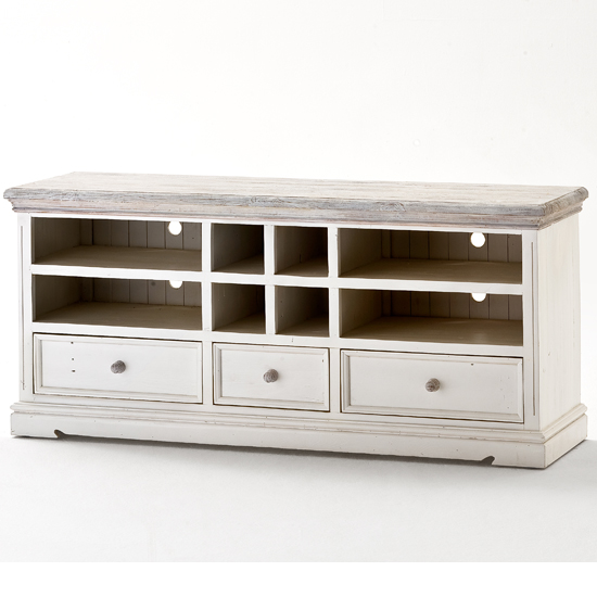 Photo of Opal wooden tv cabinet in white pine with drawers and shelves