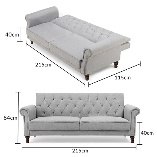 Orexo Chesterfield Linen Fabric Sofa Bed In Grey_8