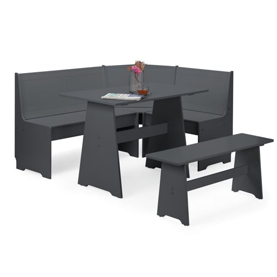 Nadira Corner Anthracite Wooden Dining Table With Storage Bench