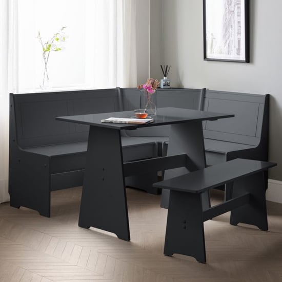 Product photograph of Nadira Corner Anthracite Wooden Dining Table With Storage Bench from Furniture in Fashion